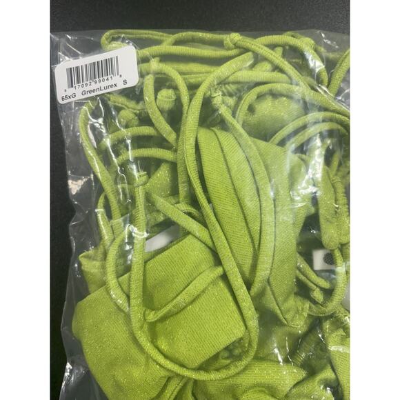 Monica Hansen Beachwear NWT Lurex Rectangle Shaped Bikini Set Green Size Small - Picture 2 of 4